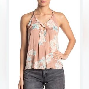 Free People Floral Halter Top - Peach and Blue